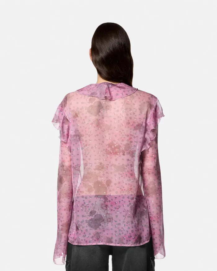 Versace Flowers Chiffon Top Pink Women Jeans Couture
