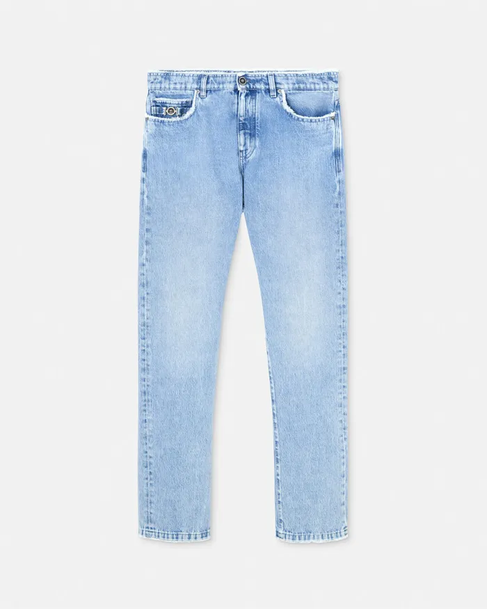 Versace Frayed RegularFit Jeans Blue Men Pants and Shorts