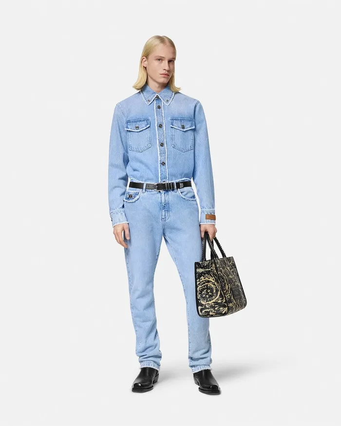 Versace Frayed RegularFit Jeans Blue Men Pants and Shorts