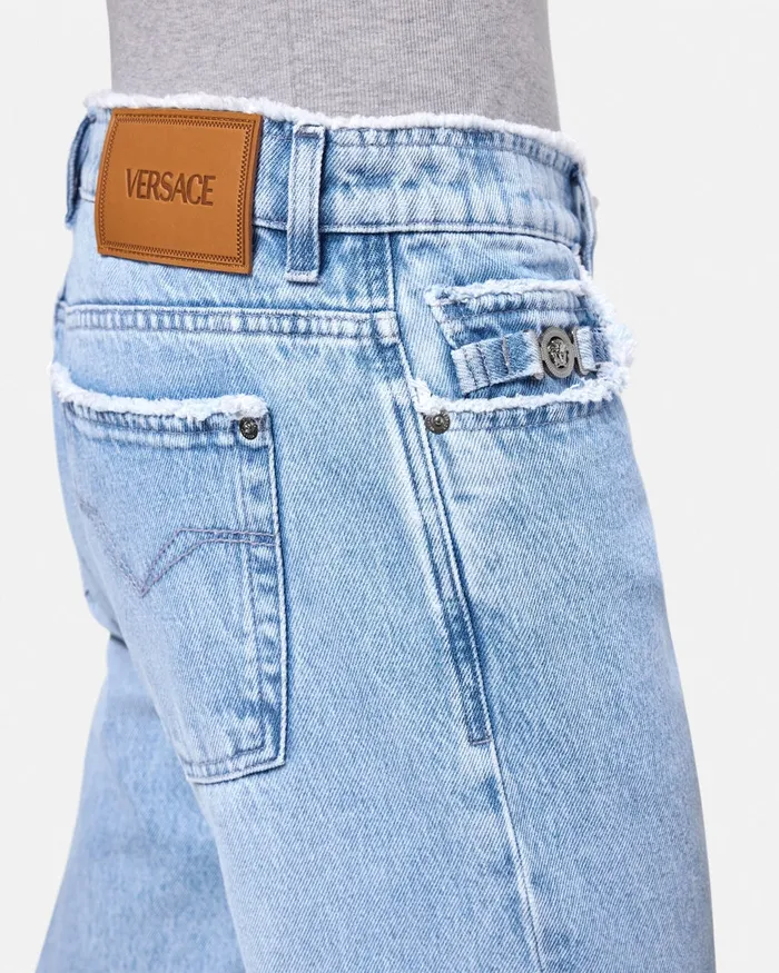 Versace Frayed RegularFit Jeans Blue Men Pants and Shorts