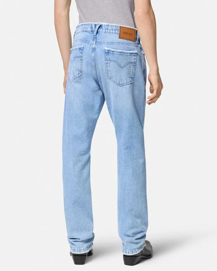 Versace Frayed RegularFit Jeans Blue Men Pants and Shorts