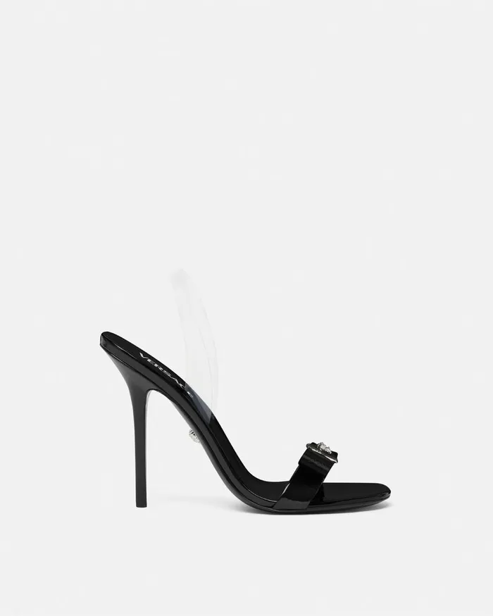 Versace Gianni Ribbon Slingback Sandals 110 Mm Blacksilver Women Sandals