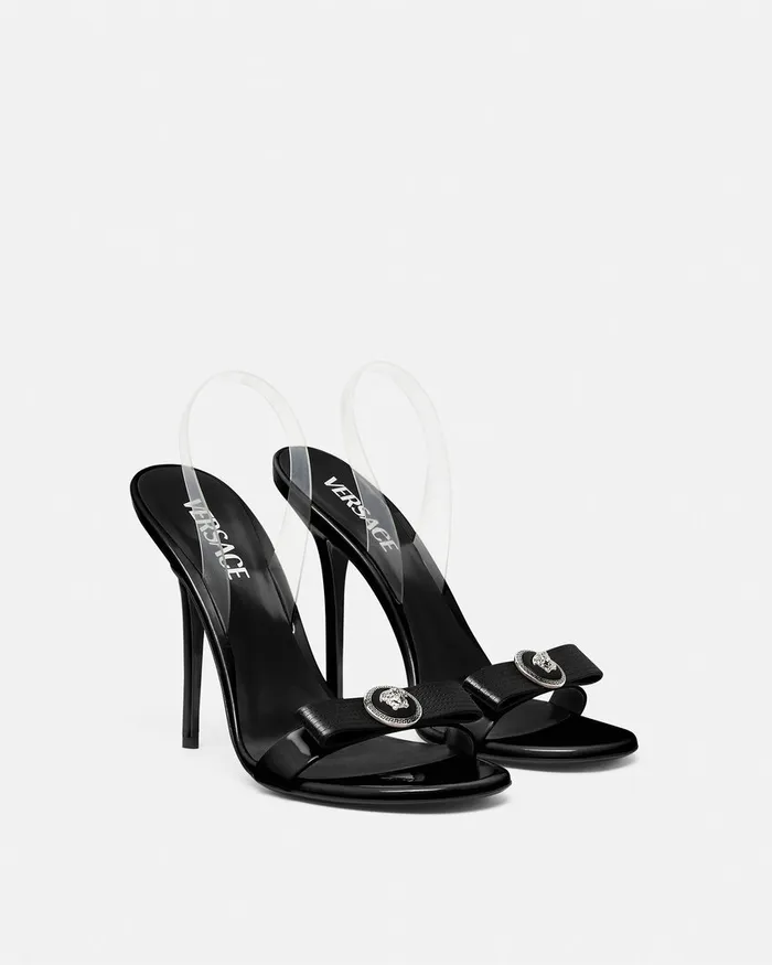 Versace Gianni Ribbon Slingback Sandals 110 Mm Blacksilver Women Sandals