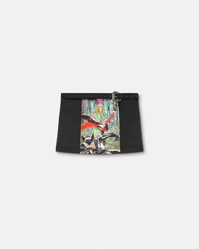 Versace Gotham City Sirens Mini Skirt Blackprint Women Jeans Couture