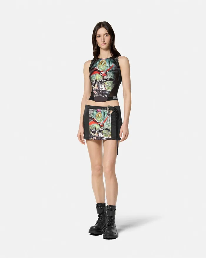 Versace Gotham City Sirens Mini Skirt Blackprint Women Jeans Couture