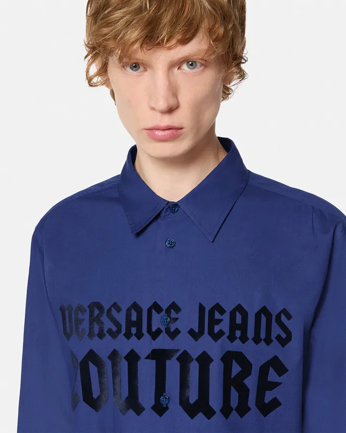 Versace Gothic Logo RegularFit Shirt Blue Men Jeans Couture