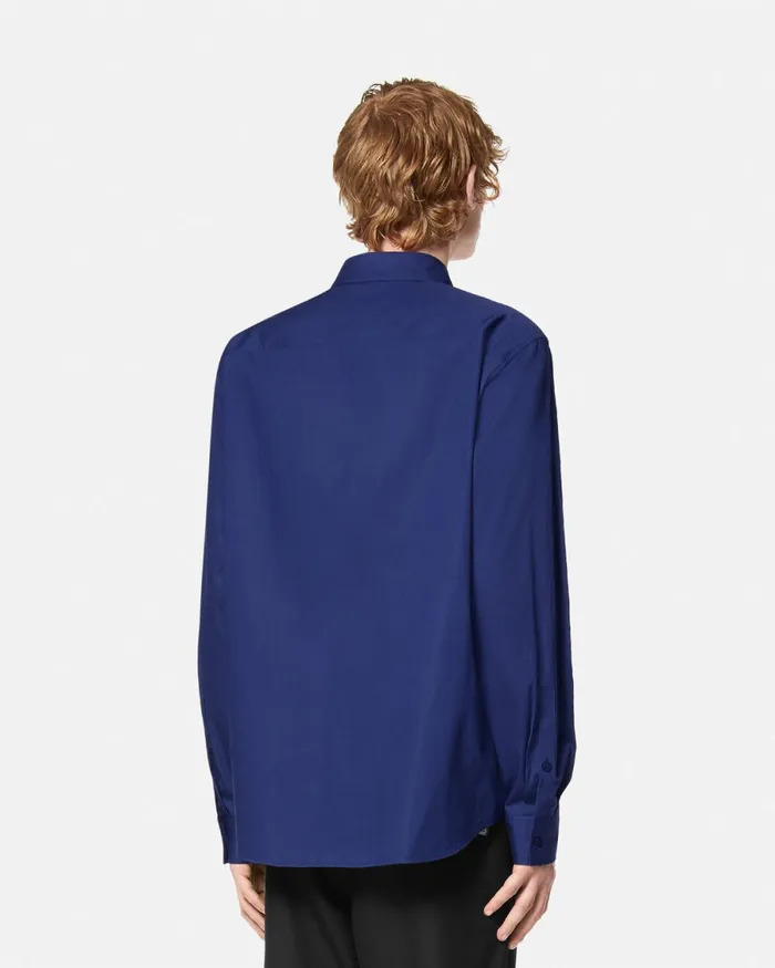 Versace Gothic Logo RegularFit Shirt Blue Men Jeans Couture