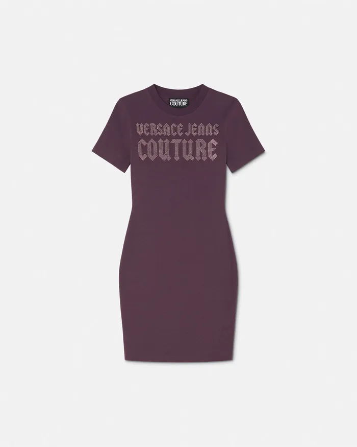 Versace Gothic Logo TShirt Dress Purple Women Jeans Couture