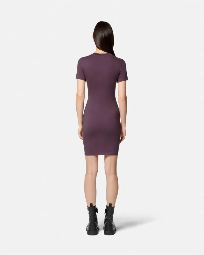 Versace Gothic Logo TShirt Dress Purple Women Jeans Couture