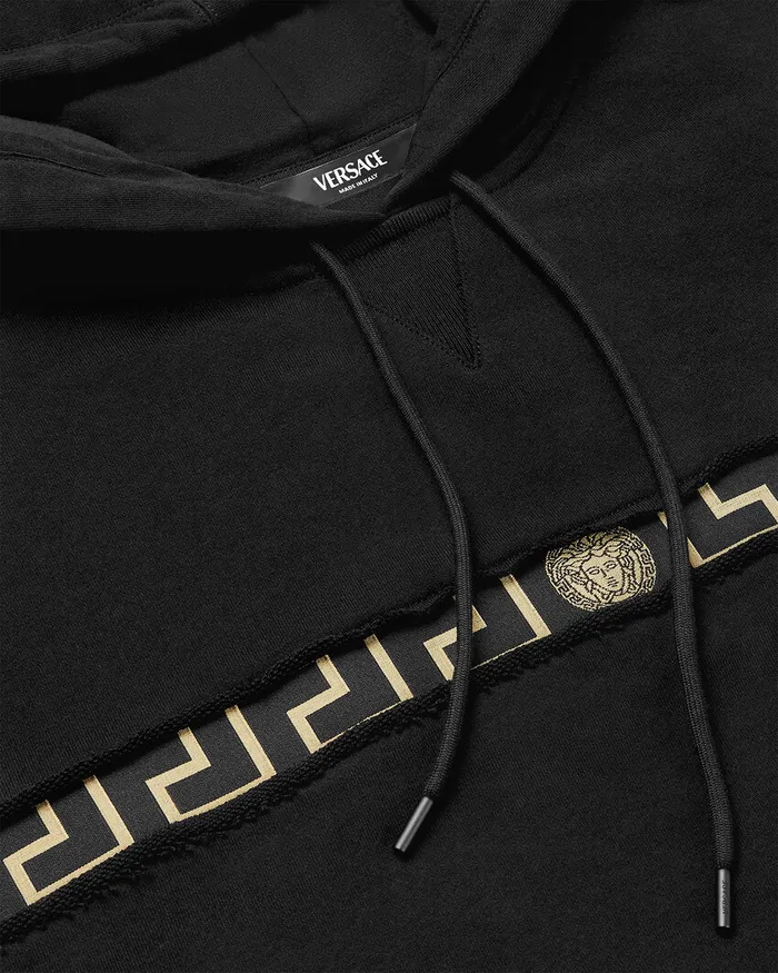 Versace Greca Border Gym Crop Hoodie Black Women Activewear