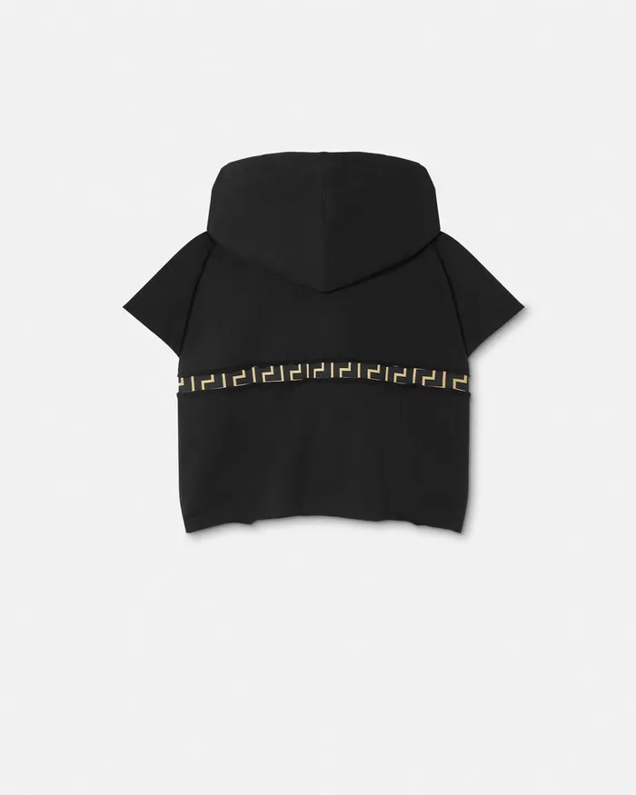 Versace Greca Border Gym Crop Hoodie Black Women Activewear