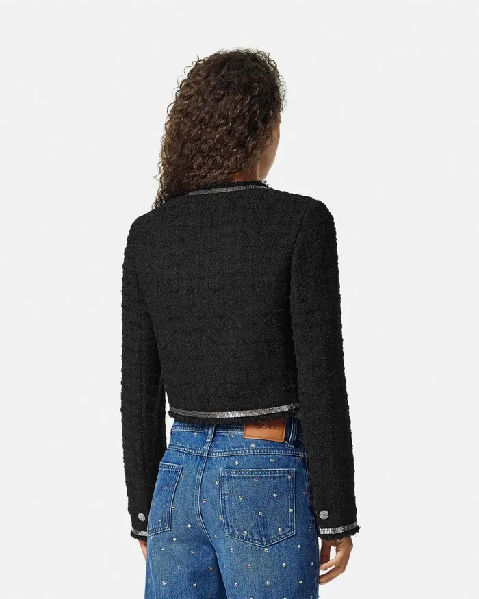 Versace Heritage Tweed Cardigan Jacket Black Women Blazer and Jackets