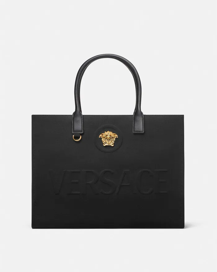 Versace La Medusa Canvas Large Tote Bag Blackgold Women Totes