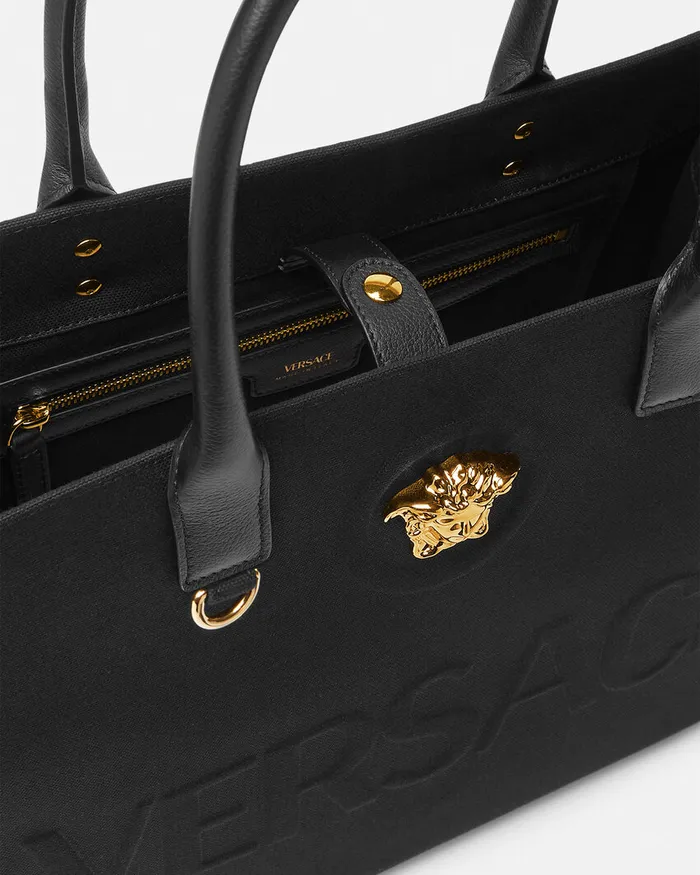 Versace La Medusa Canvas Large Tote Bag Blackgold Women Totes
