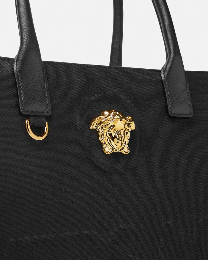 Versace La Medusa Canvas Large Tote Bag Blackgold Women Totes