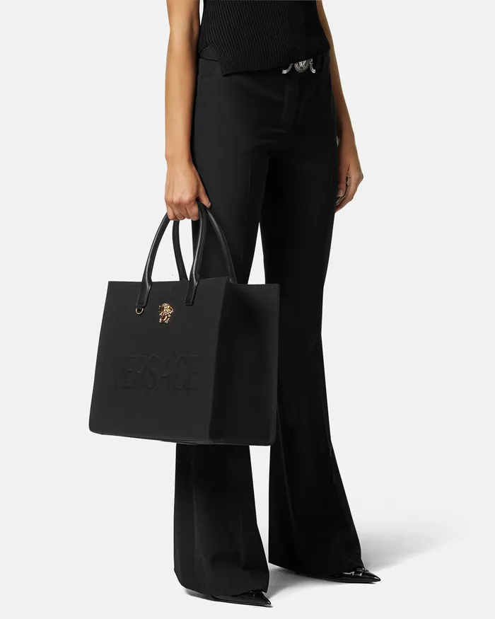 Versace La Medusa Canvas Large Tote Bag Blackgold Women Totes