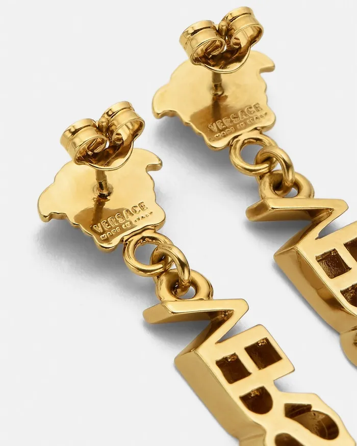Versace La Medusa Logo Drop Earrings Light Gold Women Earrings