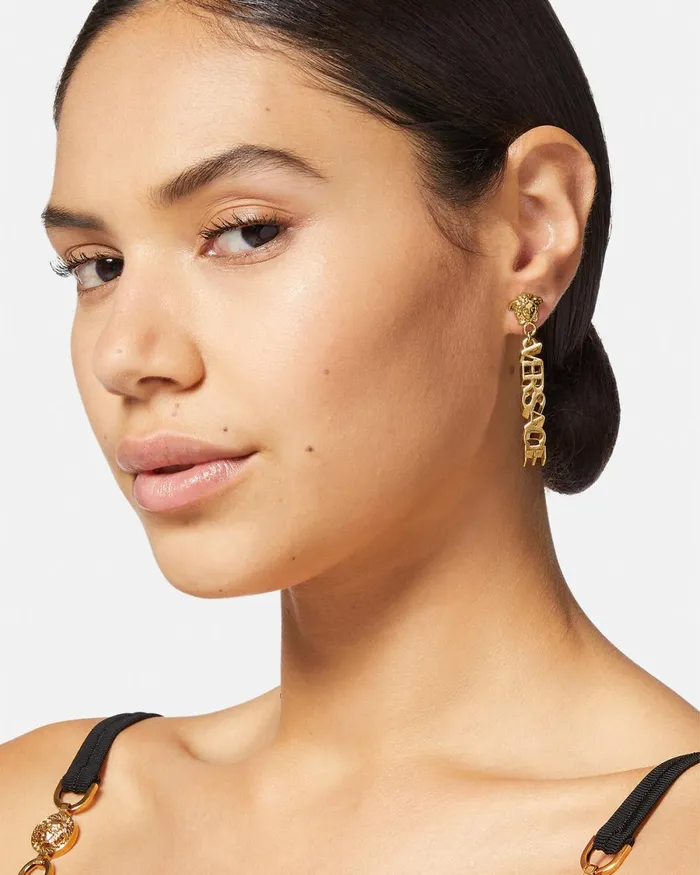 Versace La Medusa Logo Drop Earrings Light Gold Women Earrings