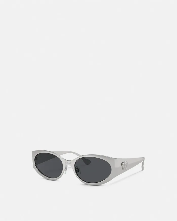 Versace La Medusa Oval Sunglasses Silver Women Sunglasses