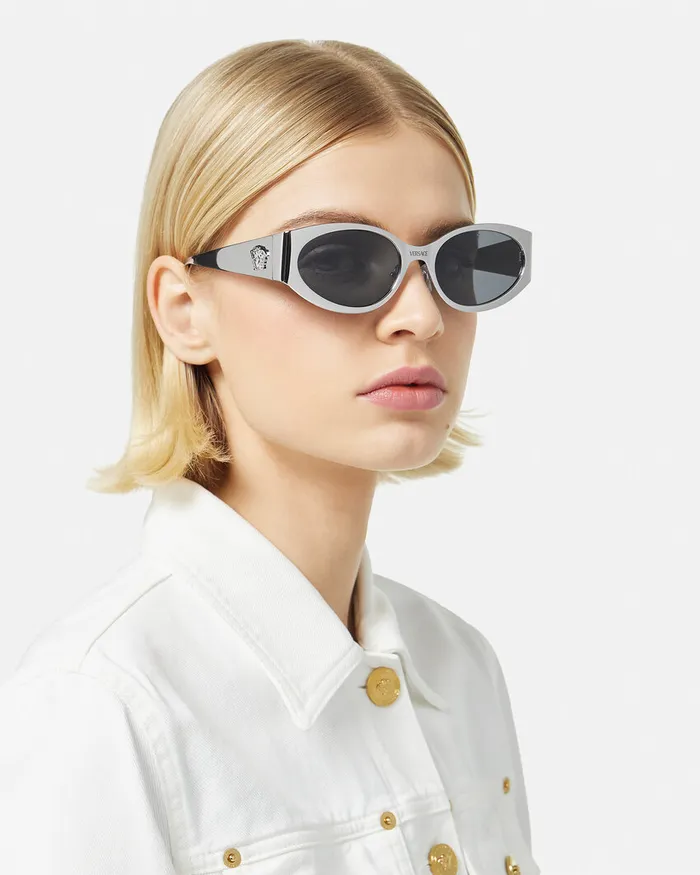 Versace La Medusa Oval Sunglasses Silver Women Sunglasses