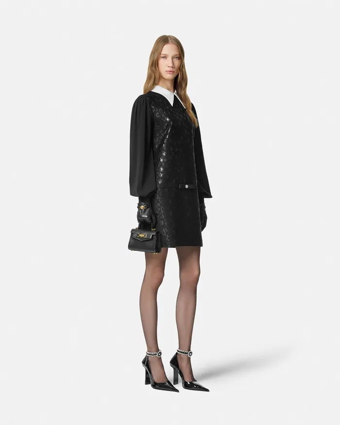 Versace Leopard ContrastCollar ALine Dress Black Women Dresses