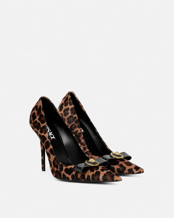 Versace Leopard Gianni Ribbon Pumps 110 Mm Animalier Women Pumps and Slingbacks