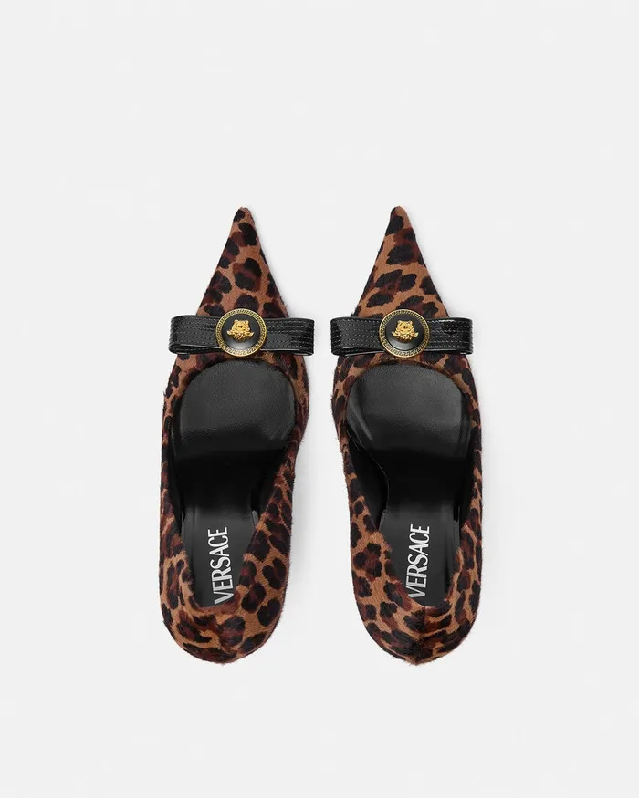 Versace Leopard Gianni Ribbon Pumps 110 Mm Animalier Women Pumps and Slingbacks