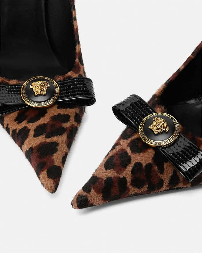 Versace Leopard Gianni Ribbon Pumps 110 Mm Animalier Women Pumps and Slingbacks