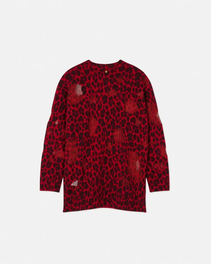 Versace Leopard Intarsia Oversized Sweater Red Women Knitwear