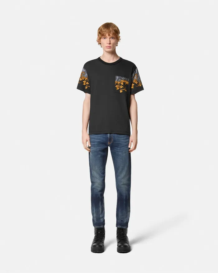 Versace Lizard RegularFit TShirt Blackprint Men Jeans Couture