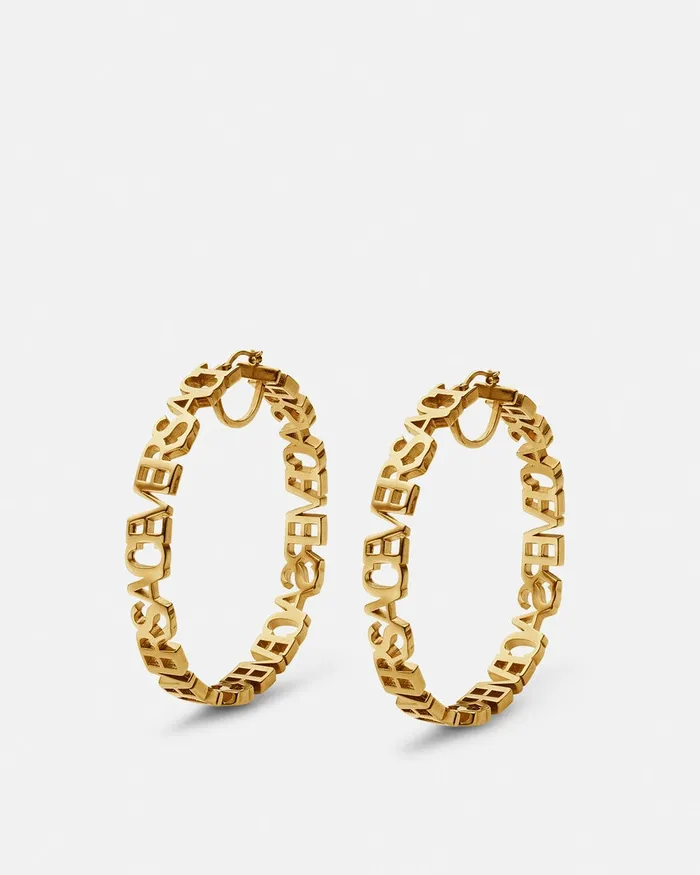 Versace Logo Hoop Earrings Light Gold Women Earrings