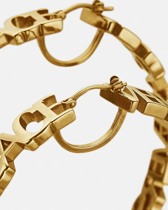 Versace Logo Hoop Earrings Light Gold Women Earrings