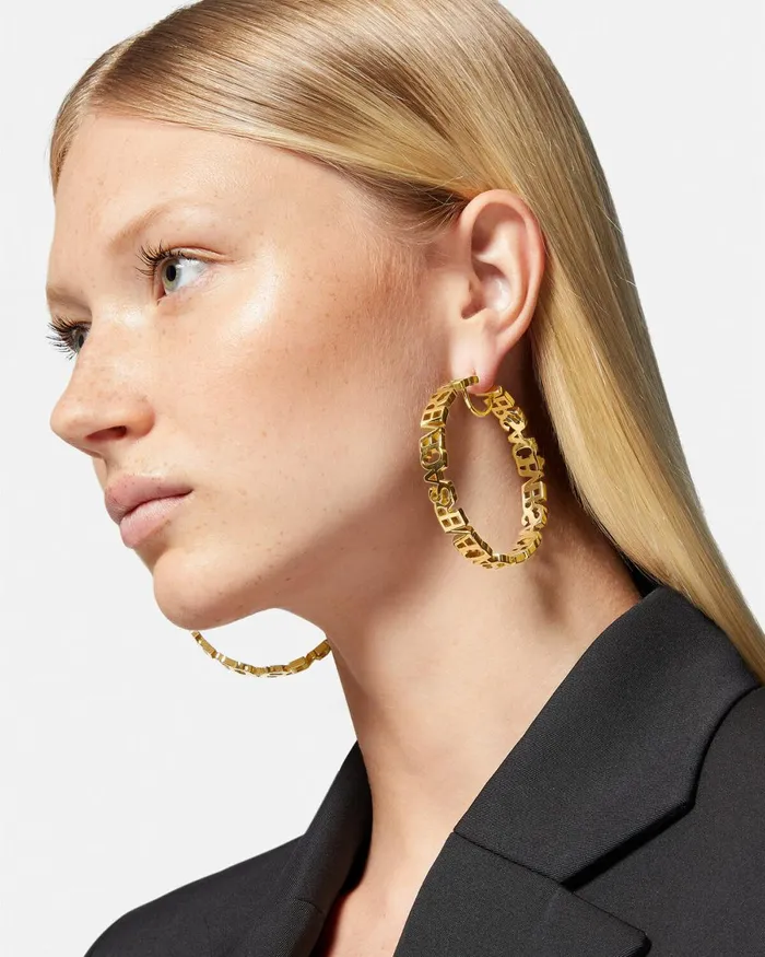 Versace Logo Hoop Earrings Light Gold Women Earrings