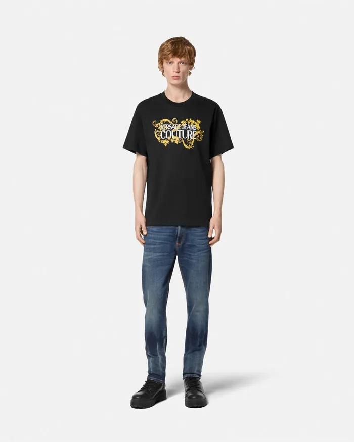 Versace Logo RegularFit TShirt Blackgold Men Jeans Couture