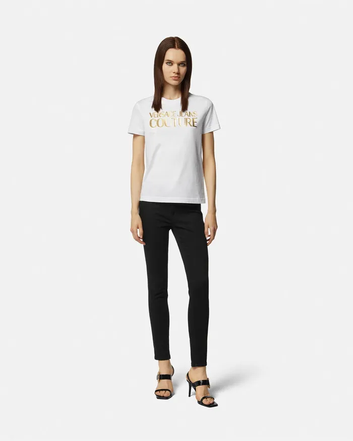 Versace Logo TShirt Whiteprint Women Jeans Couture