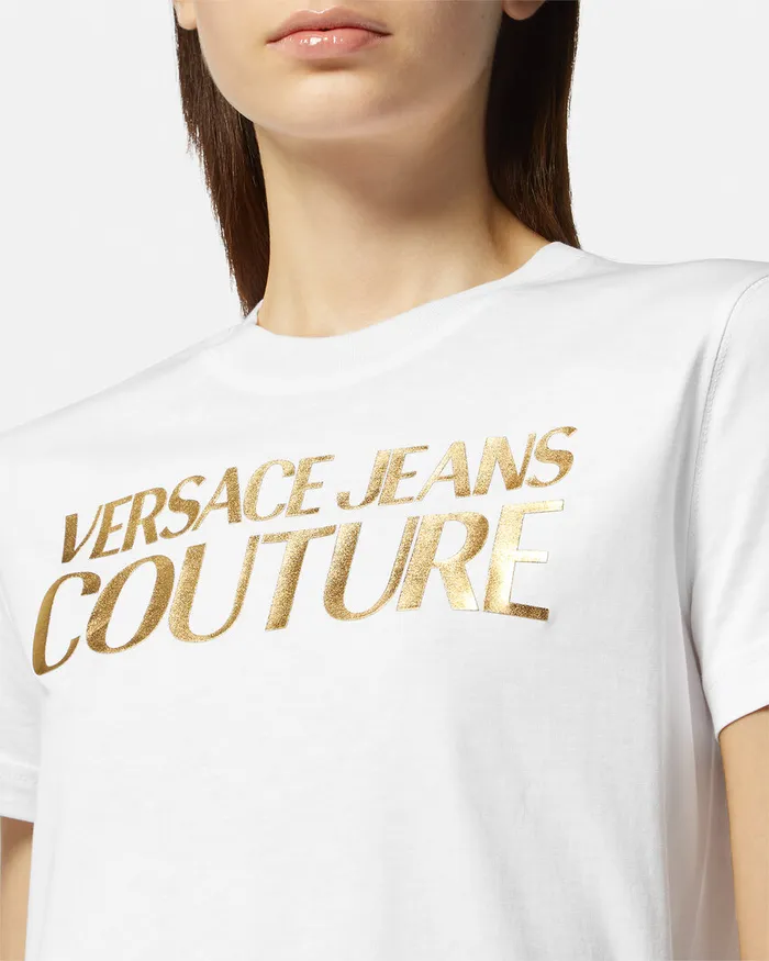 Versace Logo TShirt Whiteprint Women Jeans Couture