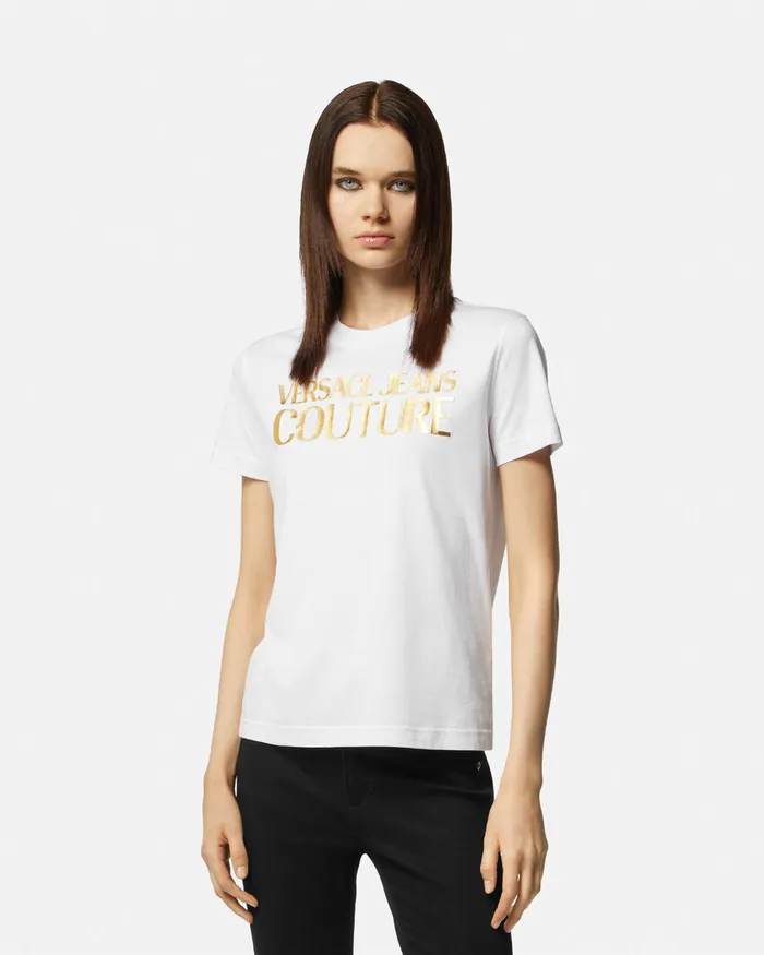 Versace Logo TShirt Whiteprint Women Jeans Couture