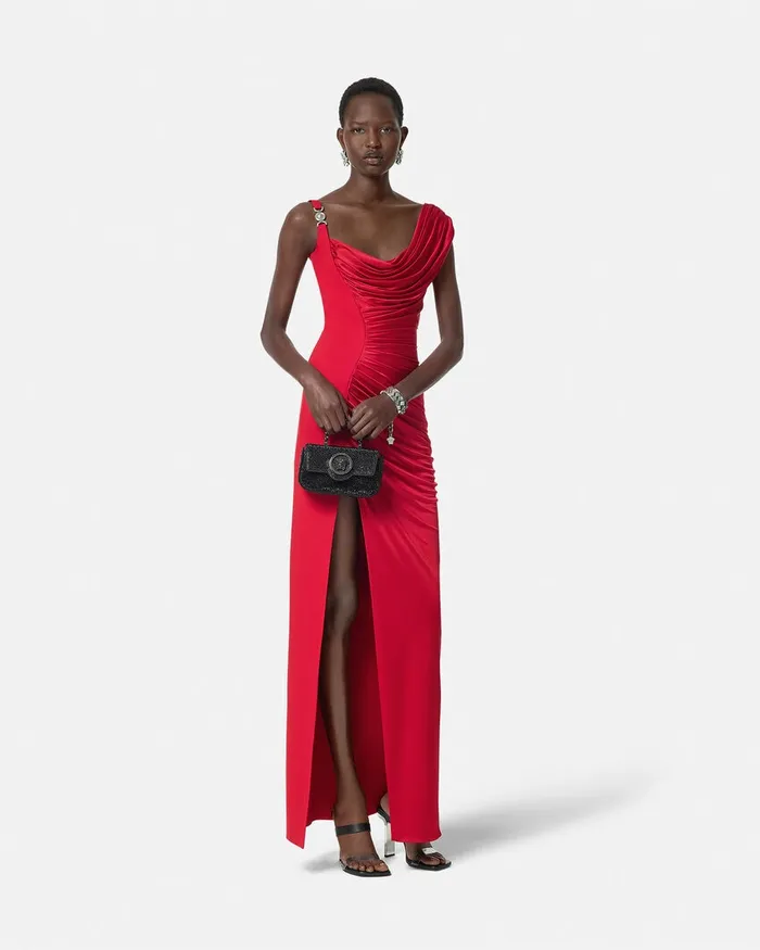 Versace Medusa 03995 Draped Gown Red Women Dresses