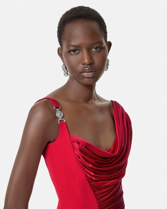 Versace Medusa 03995 Draped Gown Red Women Dresses