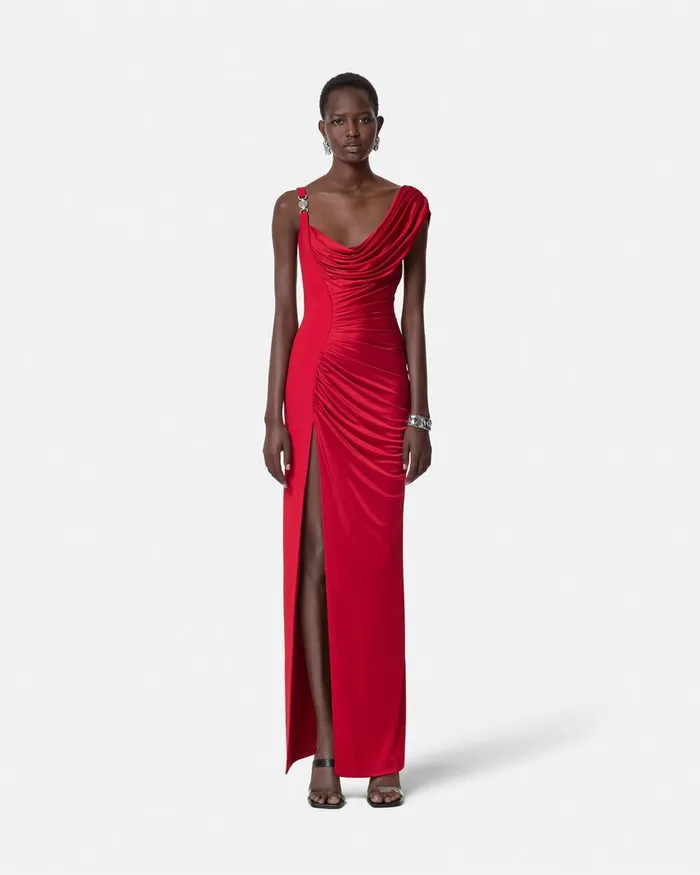 Versace Medusa 03995 Draped Gown Red Women Dresses