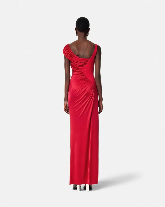 Versace Medusa 03995 Draped Gown Red Women Dresses