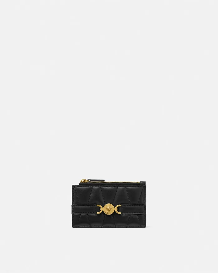 Versace Medusa 03995 Quilted Zip Card Holder Blackgold Women Wallets