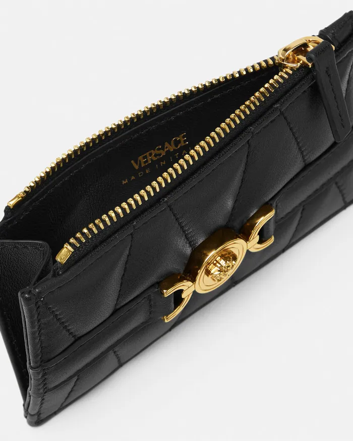 Versace Medusa 03995 Quilted Zip Card Holder Blackgold Women Wallets