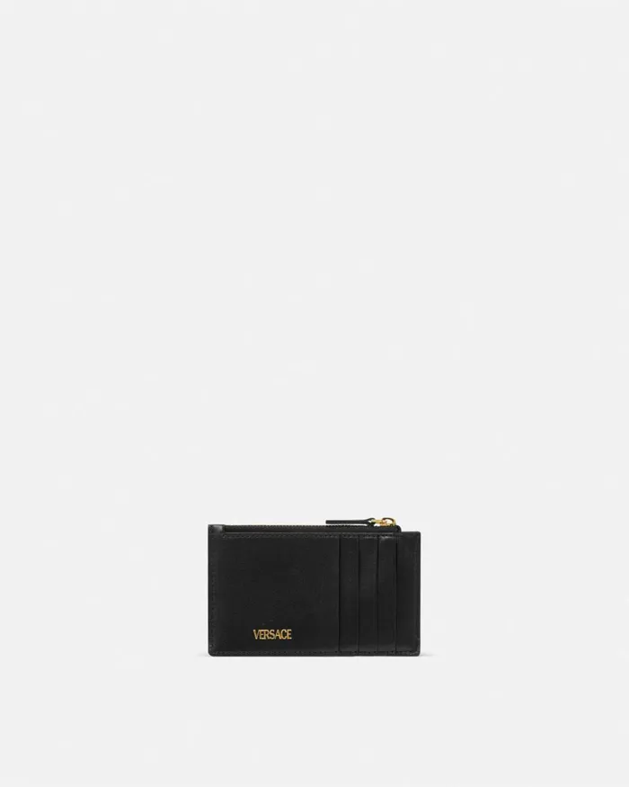 Versace Medusa 03995 Quilted Zip Card Holder Blackgold Women Wallets