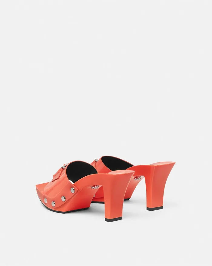 Versace Medusa Buckle Patent Clogs 60 Mm Beige Women Sandals