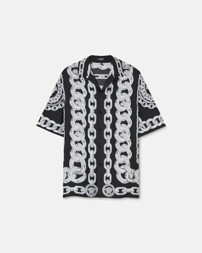 Versace Medusa Chains Silk Shirt Print Men Shirts