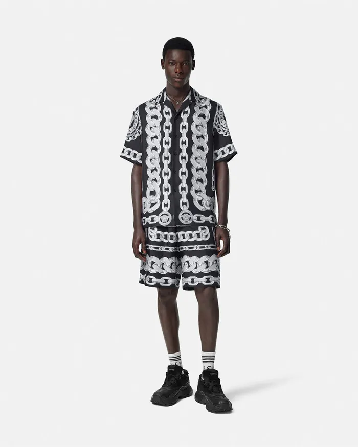 Versace Medusa Chains Silk Shirt Print Men Shirts