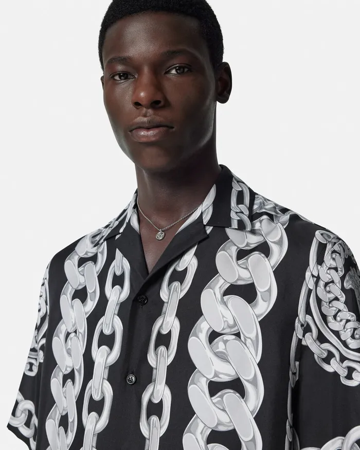 Versace Medusa Chains Silk Shirt Print Men Shirts