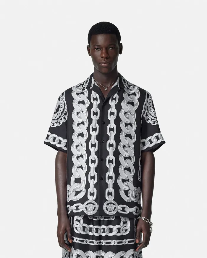 Versace Medusa Chains Silk Shirt Print Men Shirts