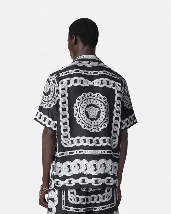 Versace Medusa Chains Silk Shirt Print Men Shirts